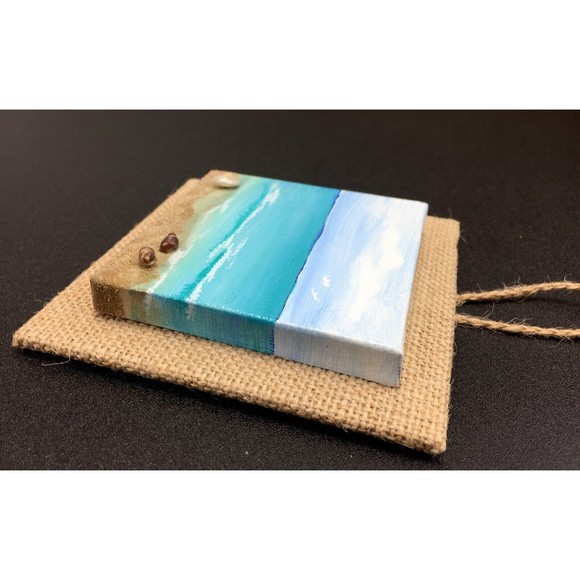 Original Mini Painting Beach Seashore Mixed Media Acrylic Ocean Sand Seashells - Picture 4 of 4